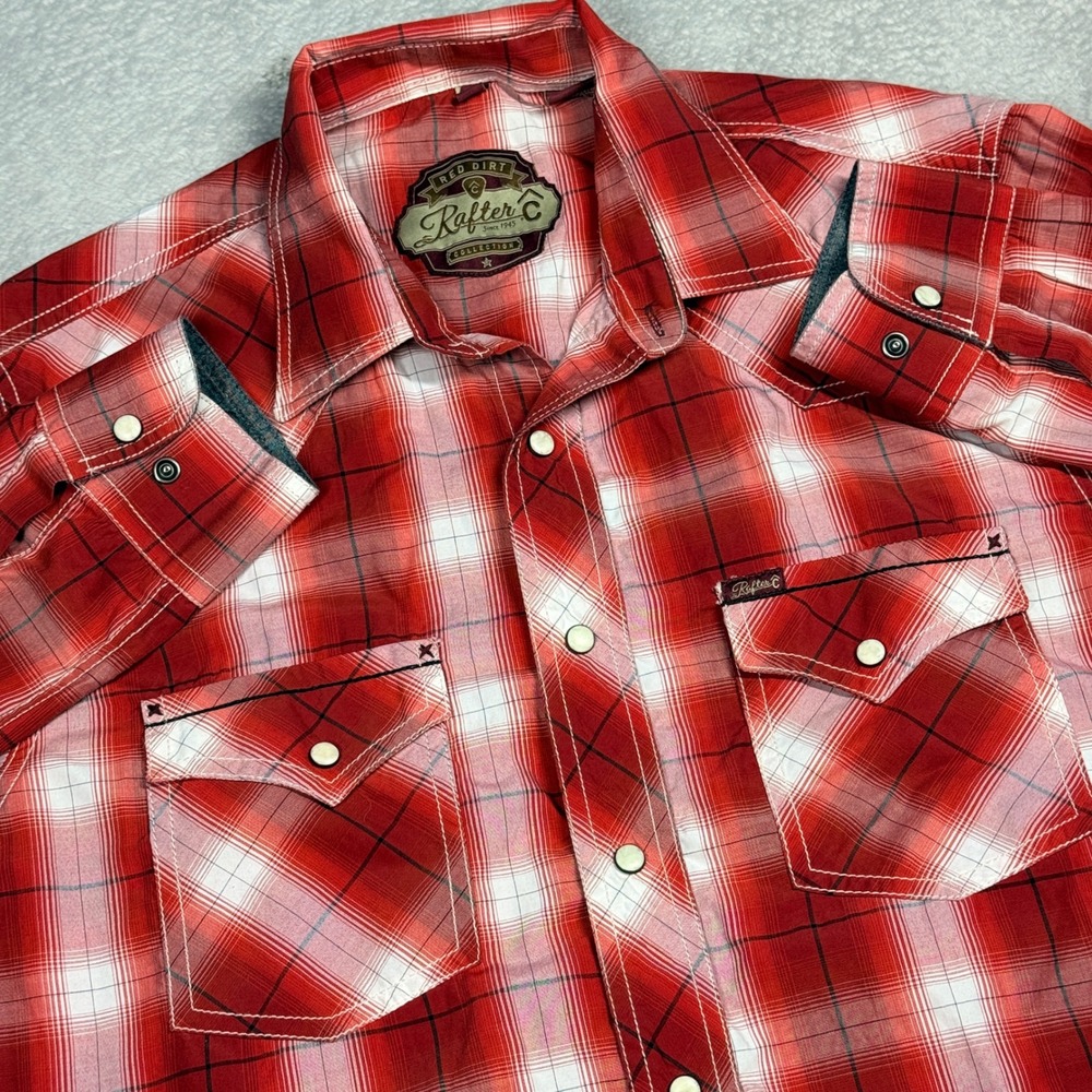 Rafter C Western Snap Shirt Mens Medium Red Plaid Red Dirt Collection RD2100709